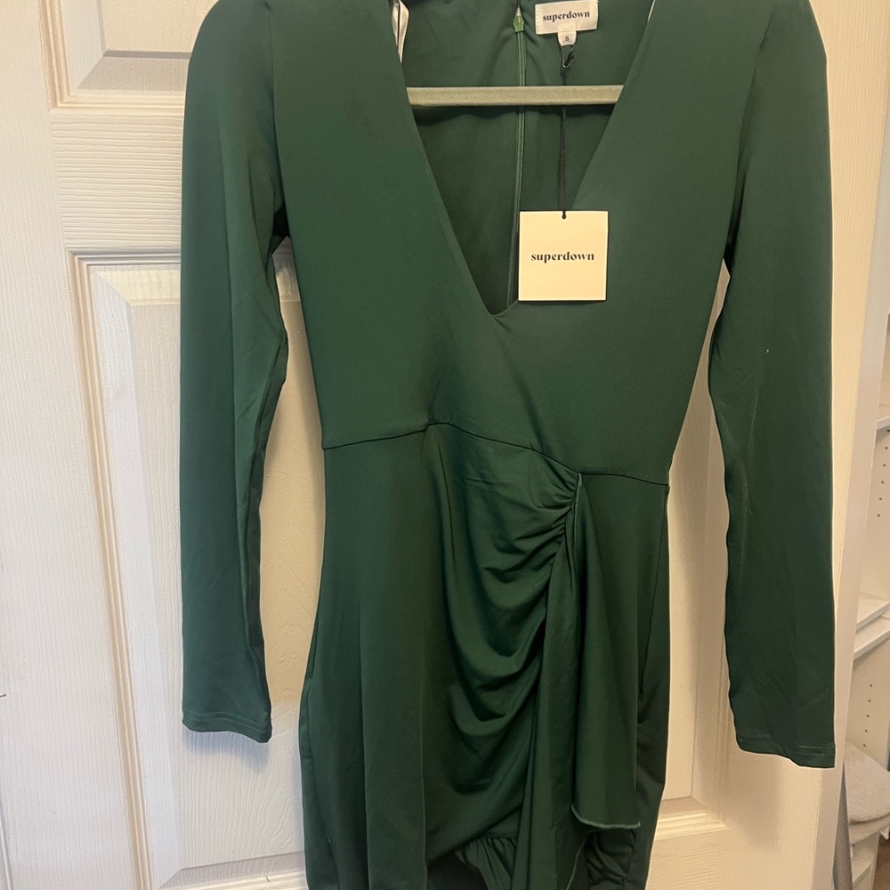 Superdown Green Asymmetrical Ruched Bodycon Dress